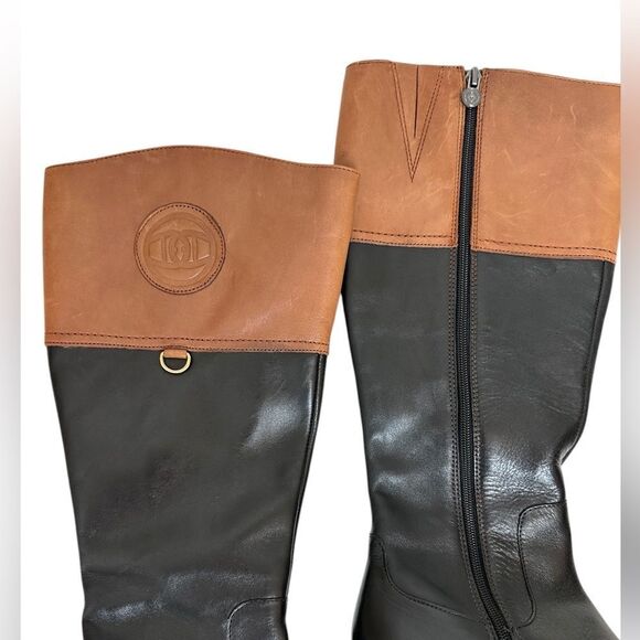 Etienne Aigner Chastity Leather Riding Boots Black Brown Size 7.5 - Picture 7 of 14